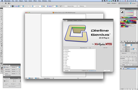 Open the Dieline Genius library of resizable packaging and display designs from within Adobe Illustrator. Open the Dieline Genius library of resizable packaging and display designs from within Adobe Illustrator.