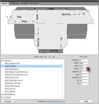 Customize the default parameters for the box or display design. Customize the default parameters for the box or display design.