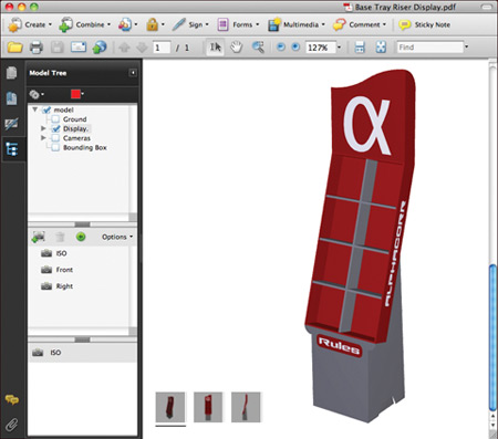 Kinetics exports as a 3D PDF for easy viewing of boxes, packaging, freestanding and point-of-purchase displays in Adobe Acrobat. Kinetics exports as a 3D PDF for easy viewing of boxes, packaging, freestanding and point-of-purchase displays in Adobe Acrobat.